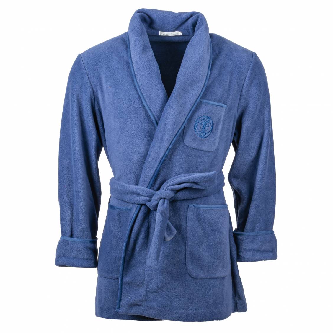 Peignoir Homme En Velours Timone - Court, Manches Longues, Ceinture, Poches, Fabrication Union Européenne
