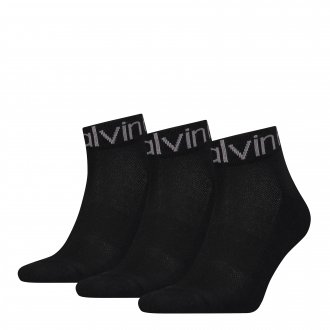 Lot de 3 paires de chaussettes basses Calvin Klein en coton mélangé stretch noir à logo gris