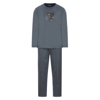 Pyjama long Mariner en coton biologique avec manches longues et col rond gris anthracite