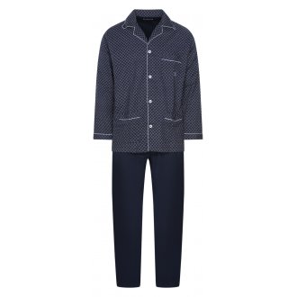 Pyjama long Mariner en coton avec manches longues et col cubain bleu marine à pois