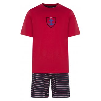 Pyjama court Mariner en coton biologique avec manches courtes et col rond rouge rayé