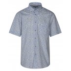 Chemise droite Bande Originale en coton bleue fleurie avec manches courtes et col américain