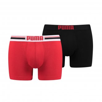 Lot de 2 boxers Puma Placed Logo en coton stretch rouge et noir