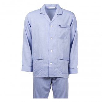 Pyjama long Christian Cane Gabriel en coton chemise bleu ciel rayée ton sur ton 