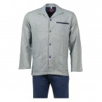Pyjama long Christian Cane Baltazar en coton : chemise blanche à micro motifs bleu marine et pantalon bleu marine
