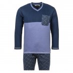 Pyjama long Christian Cane Bolivar en coton mélangé : tee-shirt col V manches longues bleu marine et bleu indigo et pantalon bleu marine à motifs graphiques