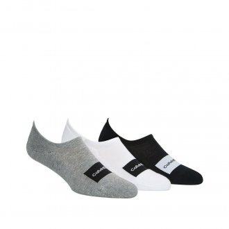 Lot de 3 paires de chaussettes basses Calvin Klein en coton mélangé stretch noir, gris et blanc vendues dans une trousse
