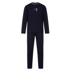 Pyjama long Eden Park en coton : tee-shirt manches longues col rond et pantalon bleu marine