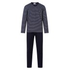 Pyjama long Eden Park en coton : tee-shirt manches longues col V à rayures et pantalon bleu marine