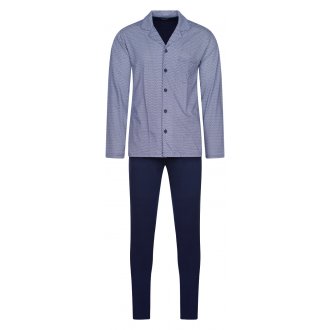 Pyjama long Hom Ramatuelle en coton bleu marine : chemise à motifs blancs et pantalon