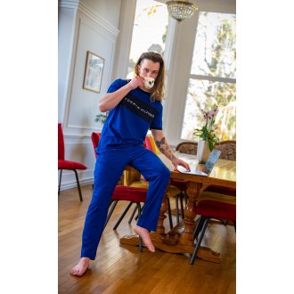 T-shirt col rond Tommy Hilfiger en coton avec manches courtes bleu chiné