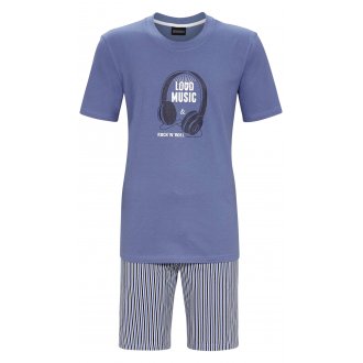 Pyjama court Ringella en coton bleu avec manches courtes et col rond