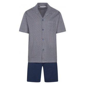 Pyjama court Christian Cane Nael en coton bleu : chemise imprimée et short bleu marine