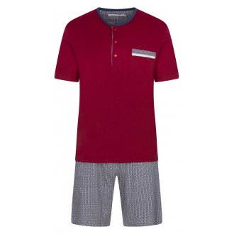 Pyjama court Christian Cane Nael en coton rouge : tee-shirt rouge à col rond et manches courtes et short imprimé