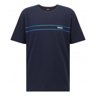T-shirt col rond Boss en coton bleu marine uni