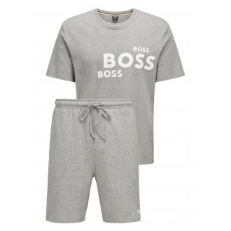 Ensemble de pyjama court Boss 100% coton gris coupe droite à manches courtes et col rond