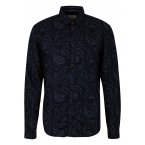 Chemise Tom Tailor en coton et cachemire bleu marine, coupe ajustée à col américain