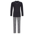 Pyjama long Ringella en coton : tee-shirt manches longues et col v anthracite et pantalon à motif paisley