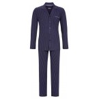Pyjama long coupe ouverte Ringella en coton : tee-shirt manches longues à col revers bleu marine à rayures