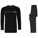 Pyjama avec manches longues et col rond Boss coton mélangé noir carreaux