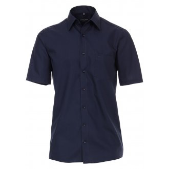 Chemise Casa Moda à manches courtes bleu marine en coton col italien