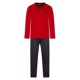 Pyjama long Christian Cane en coton avec manches longues et col rond rouge