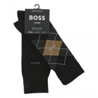 Lot de chaussettes Boss coton mélangé noires avec losanges camel brodés sur une paire 