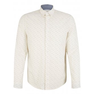 Chemise Tom Tailor en coton blanc à motifs imprimés, coupe Regular Fit et col français
