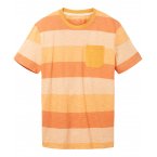 T-shirt col rond Tom Tailor en coton avec manches courtes orange rayé