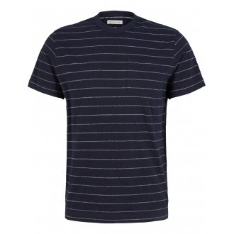 T-shirt avec manches courtes et col rond Tom Tailor coton marine rayé