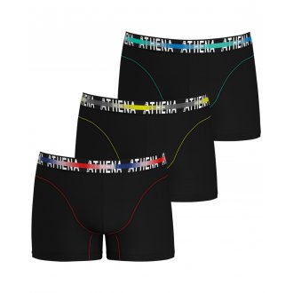 Lot de 3 boxers Athena en coton noirs avec bande multicolore sur la ceinture élastiquée