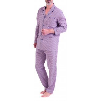 Pyjama long Eminence en coton avec manches longues et col cranté orange imprimé géométrique