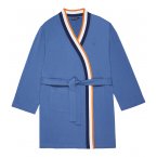 Peignoir à manches longues et col kimono Arthur en coton mélangé bleu