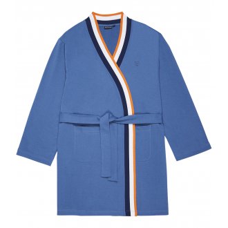 Peignoir à manches longues et col kimono Arthur en coton mélangé bleu