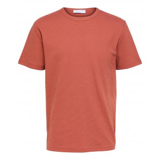 T-shirt col rond Selected en coton biologique mélangé avec manches courtes rouille
