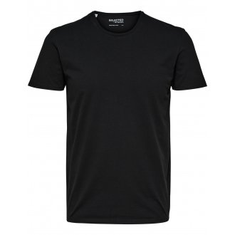 T-shirt col rond Selected en coton biologique mélangé avec manches courtes noir