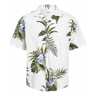 Chemise à manches courtes avec un col cranté et une coupe droite Jack & Jones Premium blanc imprimé floral