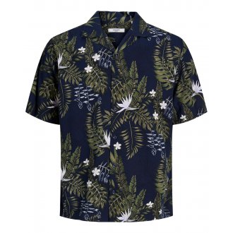 Chemise à manches courtes avec un col cranté et une coupe droite Jack & Jones Premium bleu marine imprimé floral