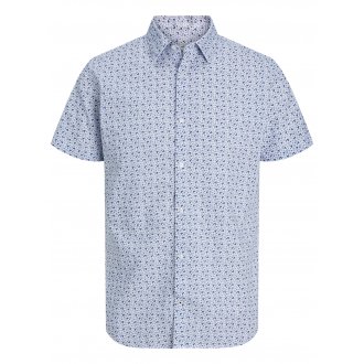 Chemise à manches courtes avec un col italien et une coupe slim Jack & Jones Premium en coton et lin mélangé blanc imprimé floral
