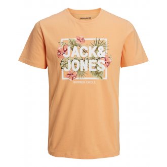 Tee-shirt avec des manches courtes et un col rond Jack & Jones + en coton orange