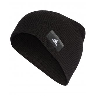 Bonnet adidas performance noir côtelé avec patch logotypé noir et blanc cousu à l'avant