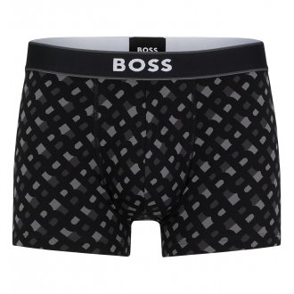 Boxer Boss coton noir avec monogramme de la marque imprimé en noir et gris 