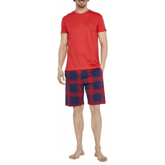 Pyjama court Arthur coton avec manches courtes et col rond rouge carreaux