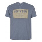 T-shirt col rond North 56°4 en coton avec manches courtes bleu chiné