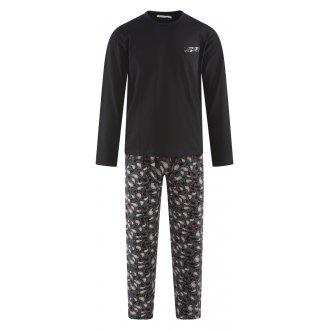 Pyjama long Christian Cane coton avec manches longues et col rond noir fleuri