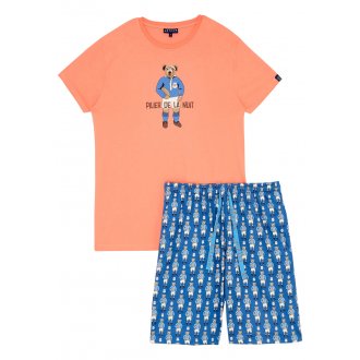 Pyjama court Arthur coton avec manches courtes et col rond corail