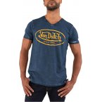 T-shirt Von Dutch en coton col V avec manches courtes marine délavé