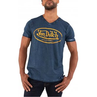 T-shirt Von Dutch en coton col V avec manches courtes marine délavé