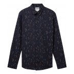 Chemise Tom Tailor coton avec manches longues et col français bleu marine