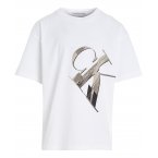 T-shirt col rond Junior Garçon Calvin Klein en coton mélangé avec manches courtes blanc